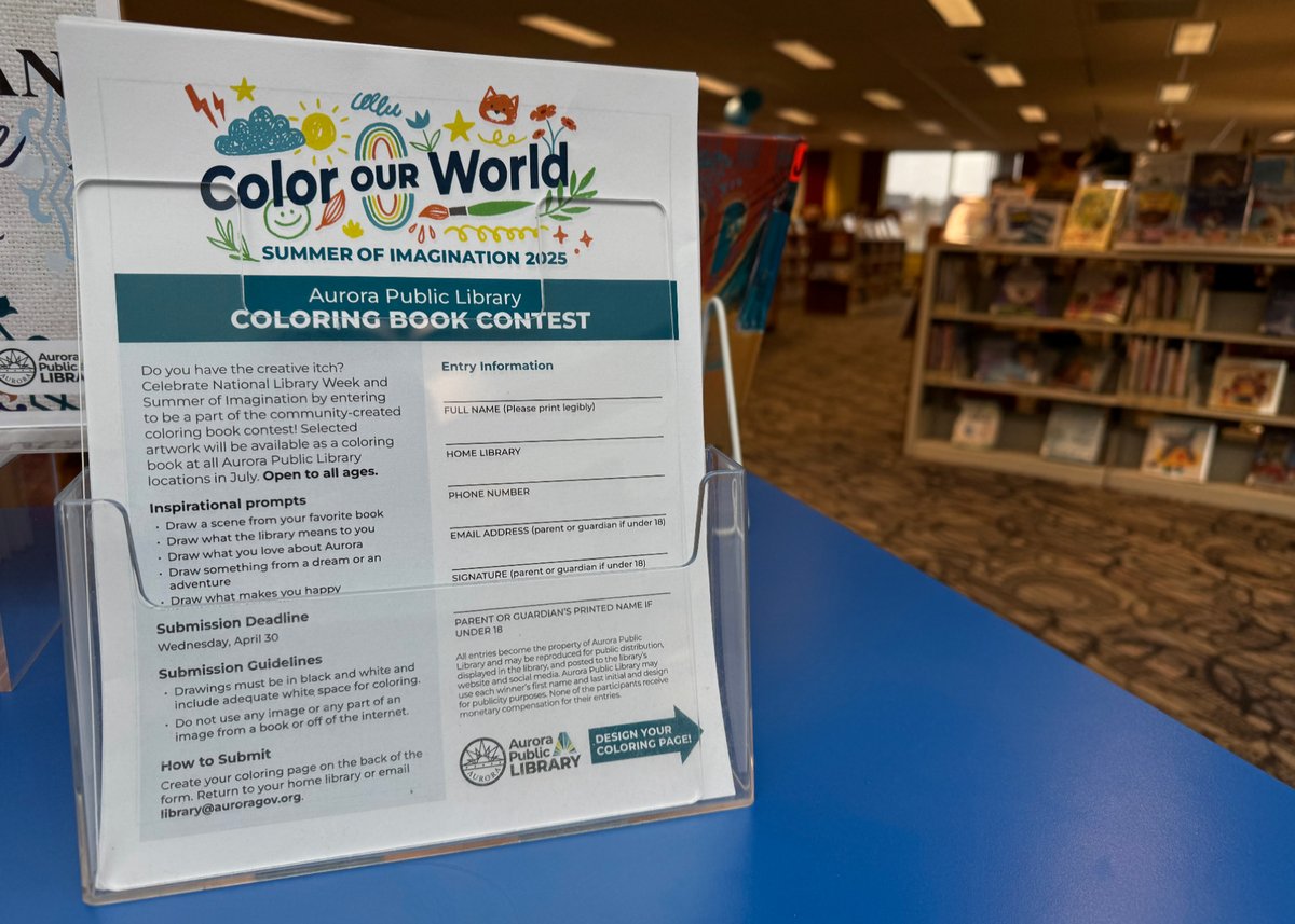 Do you have the creative itch? Enter to be a part of a community coloring book for Summer of Imagination! Selected artwork will be available as a coloring book at all Aurora Public Library locations in July. Deadline is Wednesday, April 30.
Learn more at zurl.co/5Yz3P