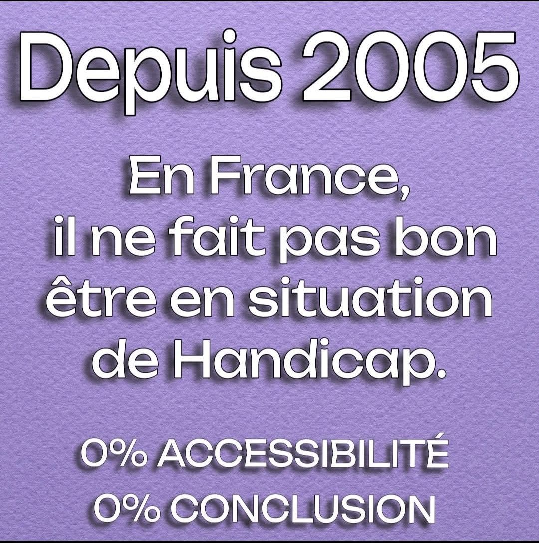 En France,  la politique pour le handicap est quasiment inexistante.
Le handicap est la priorité numéro… jamais.
pour les différents gouvernements surtout le dernier qui avait carrément "oublié" de  nommer un ministère.
L'inclusion ? C’est prévu pour 2050 Peut-être !