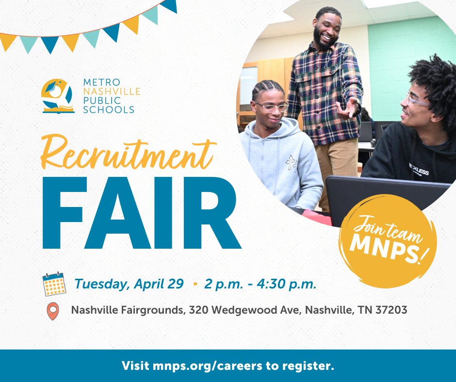 Looking to join an inclusive organization where you're supported, valued, and able to develop professionally? Look no further than #TeamMNPS!
Join us at our Spring Recruitment Fair on Tuesday, April 29 at the Nashville Fairgrounds! We're hiring for a variety of roles, including: