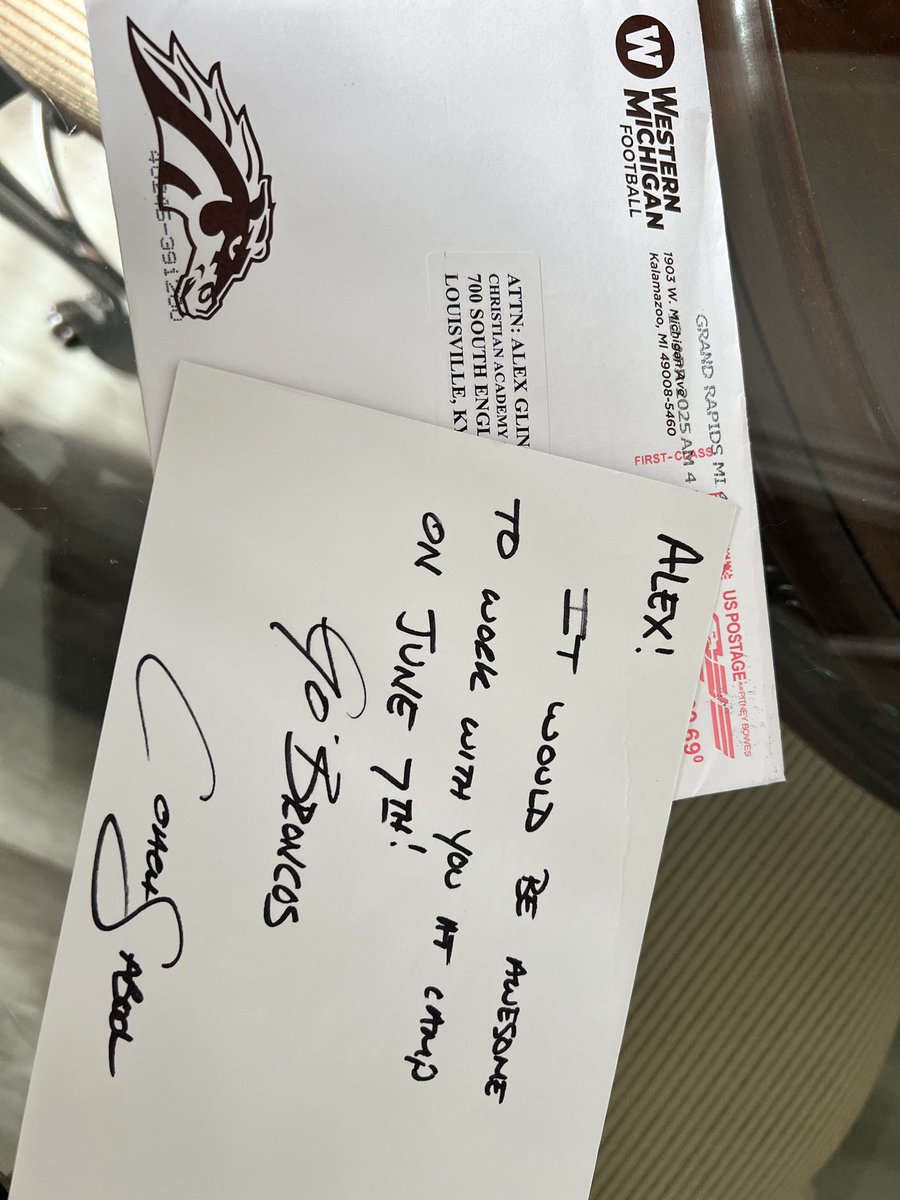 AlexGlinLS's tweet image. Thank you to @DSabock and @WMU_Football for the handwritten letter and the invite to the Specialist Camp!
@centurions_fb