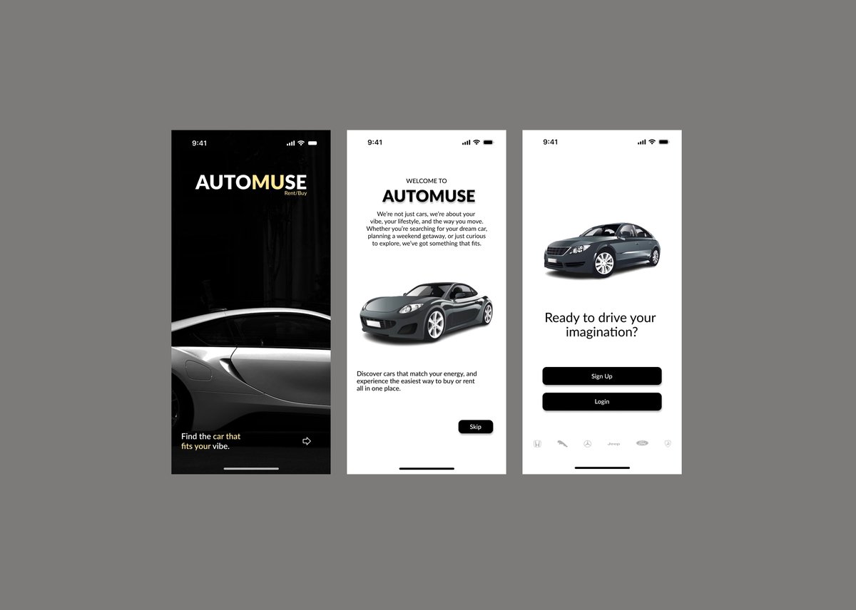 __granttt's tweet image. Day 1 of the #DesignInProgress challenge
Today, I kicked off the design process with the onboarding flow for AutoMuse a mobile app that simplifies car rentals and purchases.

Which one do you prefer — left or right?
Let me know what you think!