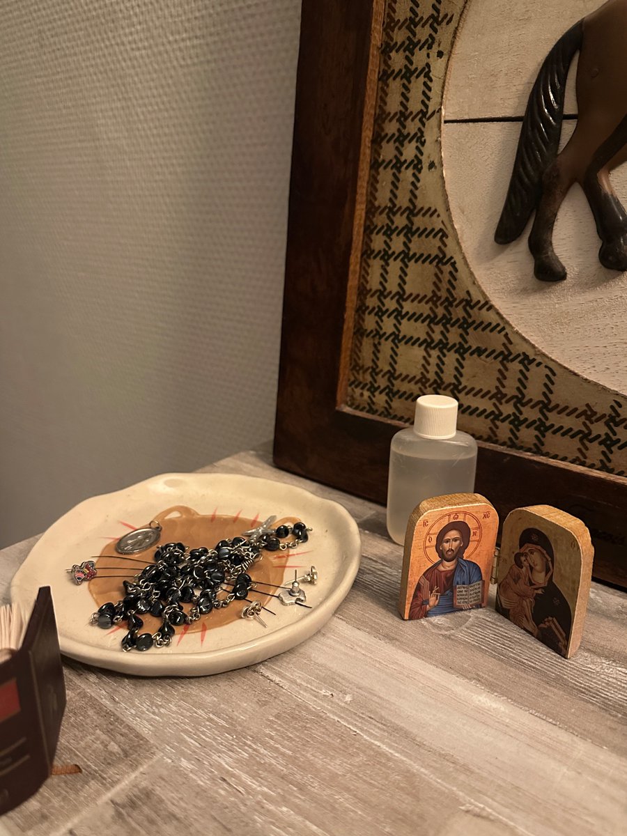 boobpogo's tweet image. how my mom left my nightstand #protected. The book is a miniature don quixote tho not a bible