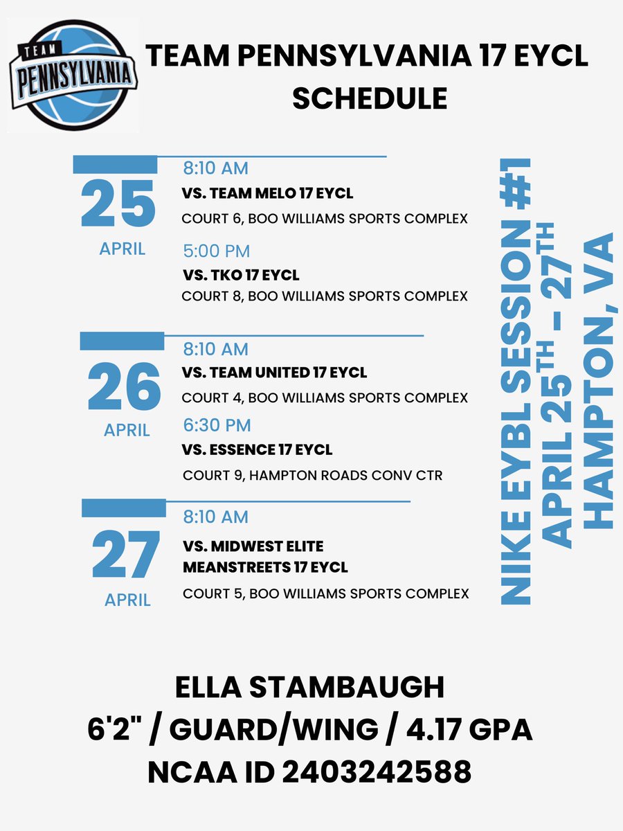 Ready to compete with my teammates this weekend in Hampton, VA!  <a href="/JrClutchHoops/">Jr Clutch Hoops</a> <a href="/TEAMPAHOOPS/">TEAM PENNSYLVANIA</a> <a href="/NikeGirlsEYBL/">Nike Girls EYBL</a> <a href="/Charlie10Hills/">Charlie</a> <a href="/SophiaBenyo/">SophiaBenyo</a> <a href="/juliana_silva84/">Juliana Silva</a> <a href="/MariahMarolo/">Mariah Marolo</a> @PurdyKinley