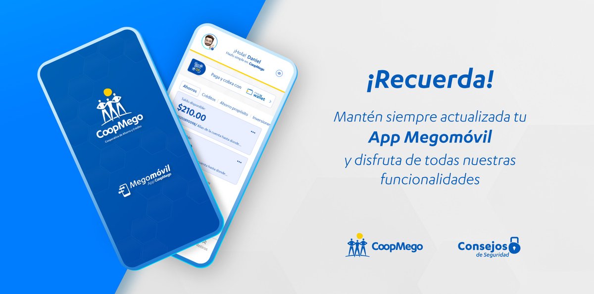 🔐Tu seguridad es importante para nosotros.

🚨Recuerda: mantén siempre actualizada tu app Megomóvil y disfruta de todas las funcionalidades. 

👉Visita http: coopmego.com/normas-de-segu… y conoce más consejos de seguridad.