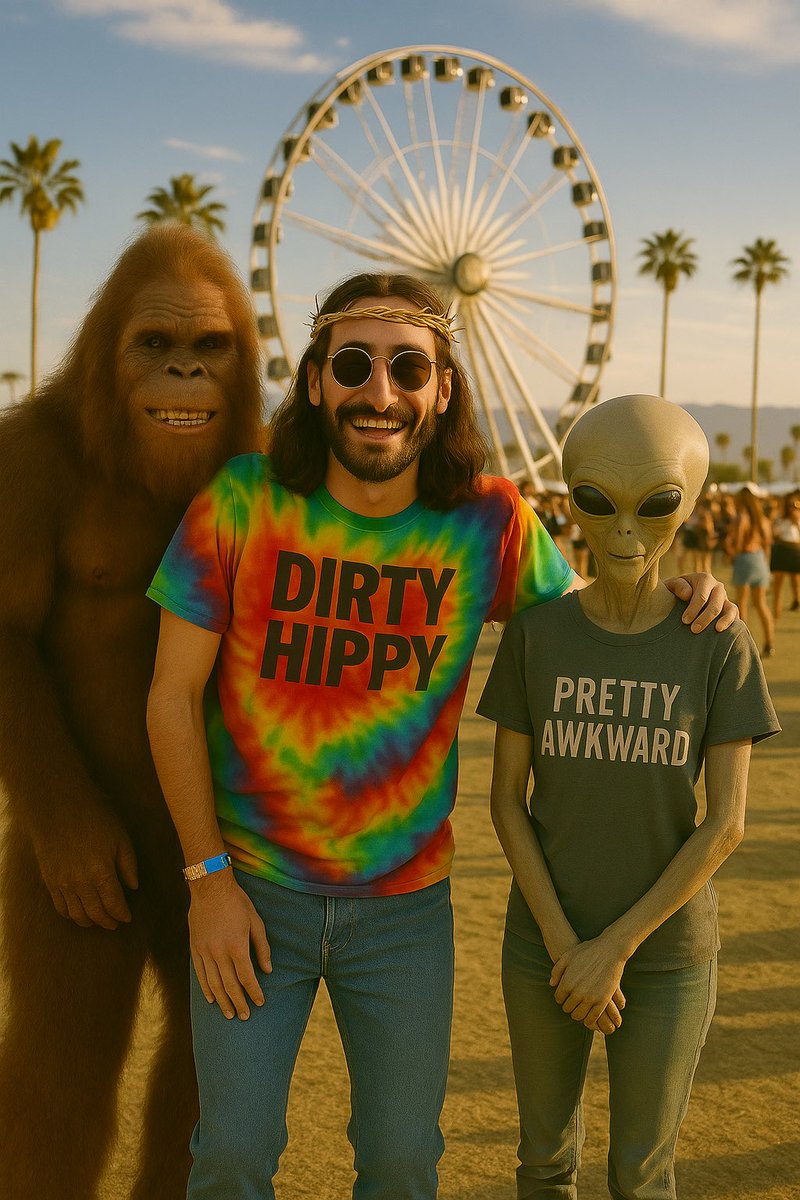 Coachella street team of another dimension.

Alien worked the crowd.
Bigfoot got lost in the rave tent.
Jesus got booked to DJ.
DIRTY HIPPY – OUT NOW
🎡👽🦍✌️🌈🎶✨

DIRTY HIPPY - OUT NOW available on all streaming platforms!!
