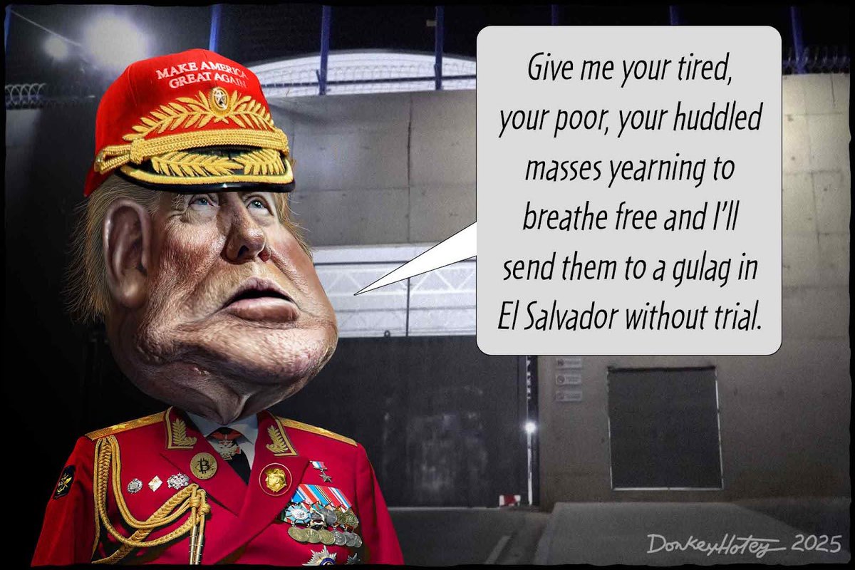 WhoWhatWhy (@whowhatwhy) on Twitter photo Generalissimo Trumpo thinks he is above the law. #Trump #ElSalvador
Cartoon by <a href="/DonkeyHotey/">DonkeyHotey: Cancel Cable to Cancel Fox </a>. Generalissimo Trumpo thinks he is above the law. #Trump #ElSalvador
Cartoon by <a href="/DonkeyHotey/">DonkeyHotey: Cancel Cable to Cancel Fox </a>.