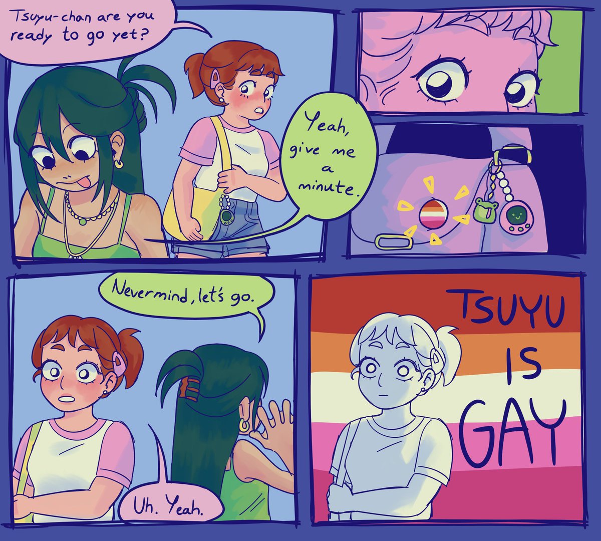 vyacinths's tweet image. the day ochako realized tsuyu&apos;s a lesbian 1/5 #mha #tsuchako (?)