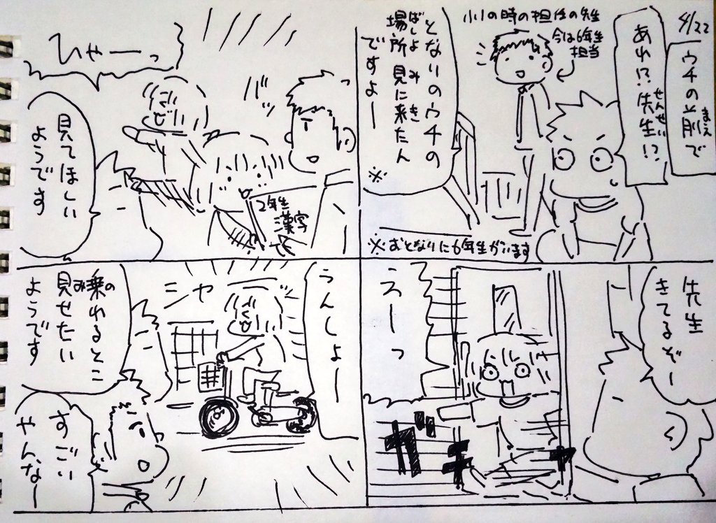 #本日のむすめさん
お隣さんちの(6年生)のお家確認に来た先生がまさか去年の担任の先生でした。
2年生になって頑張ってるところをたくさん見せたいむすめさんでした。
僕も少し話せてよかったです。危うく学校拒否になりそうな時期に助けてもらいました。担任変わらないで欲しかったよ(本音)
