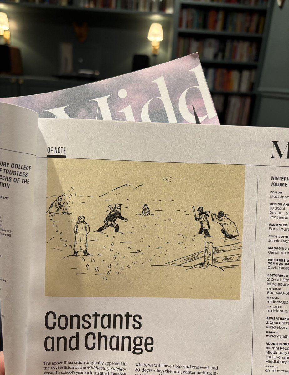 readDanwrite's tweet image. love this illustration from 1891 Middlebury yearbook reprinted in latest @MiddleburyMag. "Baseball in the Snow"