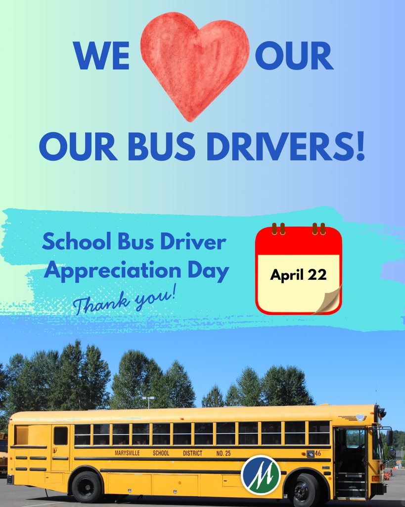 Join us in thanking our school bus drivers for their commitment to ensuring students arrive safely at school, home, sporting events, field trips, and more!  

THANK YOU, Marysville School District bus drivers!