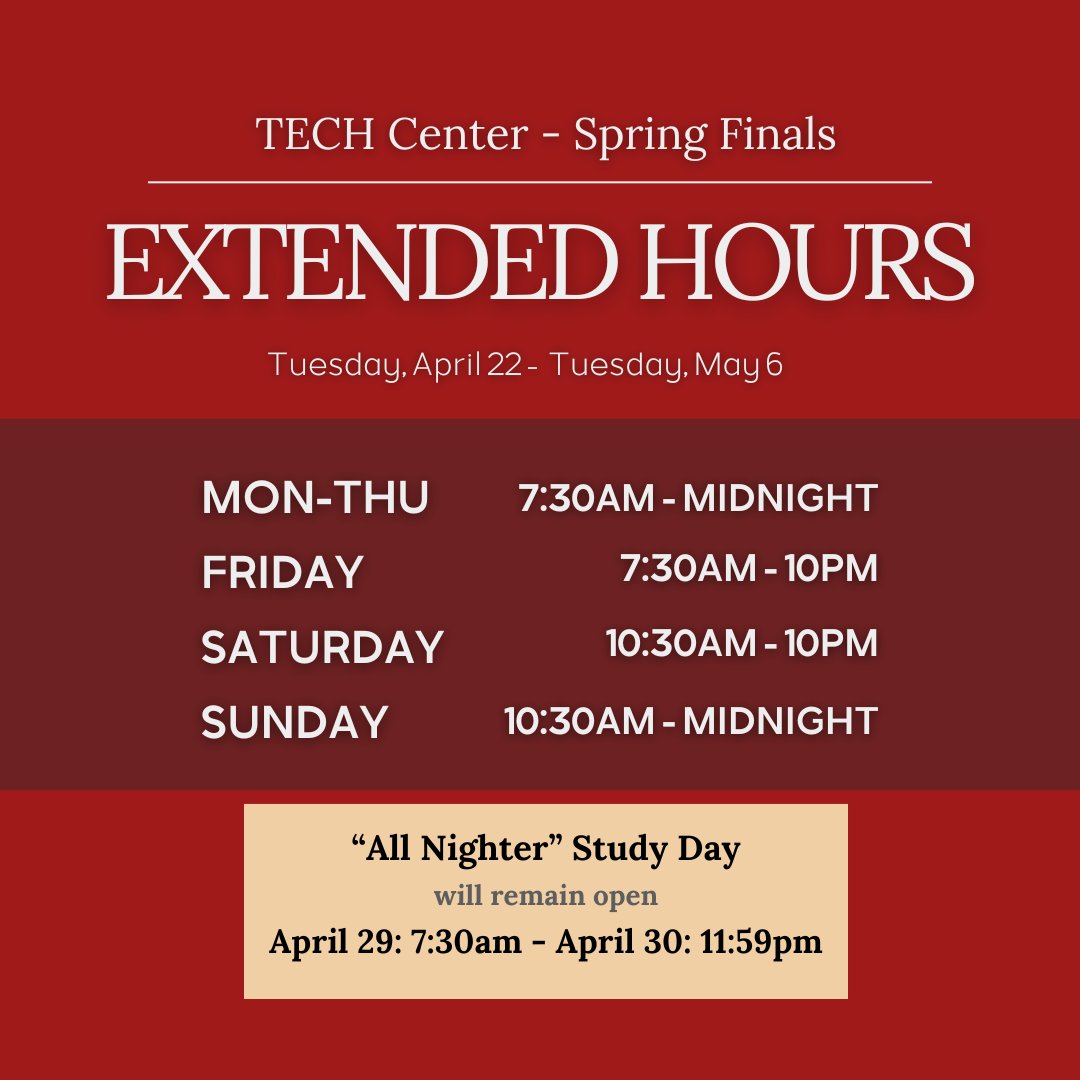 It's the final countdown! Get in some extra study time at the TECH Center to prepare for finals, from now until Tuesday, May 6. You've got this, Owls! #TempleTech #TempleUniversity #FinalsSeason