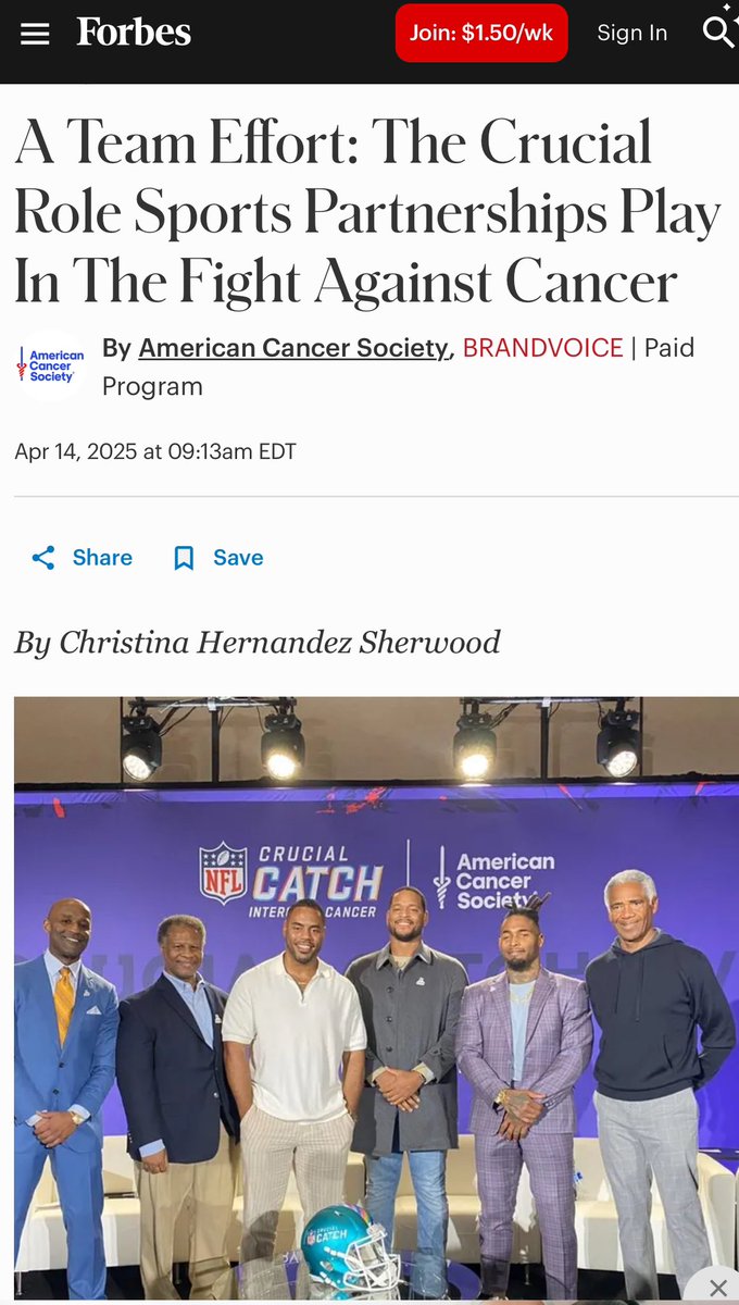 Excited  to share our latest <a href="/Forbes/">Forbes</a> editorial highlighting the powerful role sports partnerships play in the fight against cancer.  Grateful to collaborate with
<a href="/NationalFoot/">NFL</a> <a href="/NationalHockeyL/">NHL</a>  <a href="/NBA/">NBA</a> <a href="/WNBA/">WNBA</a> <a href="/TackleCancer/">Dolphins Cancer Challenge</a>  #ACSPoweredByPartnership #everycancereverylife <a href="/billdahutmd/">Bill Dahut, MD</a>