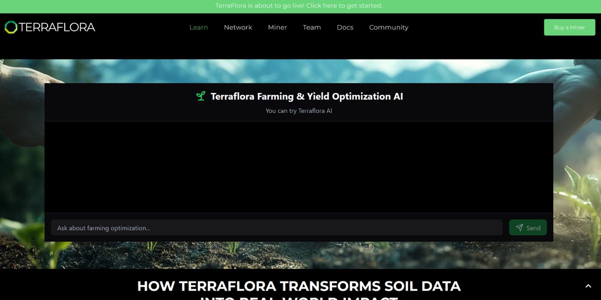Terraflora_io's tweet image. 🌱 New on the TerraFlora Website! 🌱
You can now try out the TerraFlora Farming & Yield Optimization AI – live on our platform!
💡 What does the AI do?
It analyzes real-time environmental data and gives you precise recommendations on which seeds to plant in your region to:
✅…
