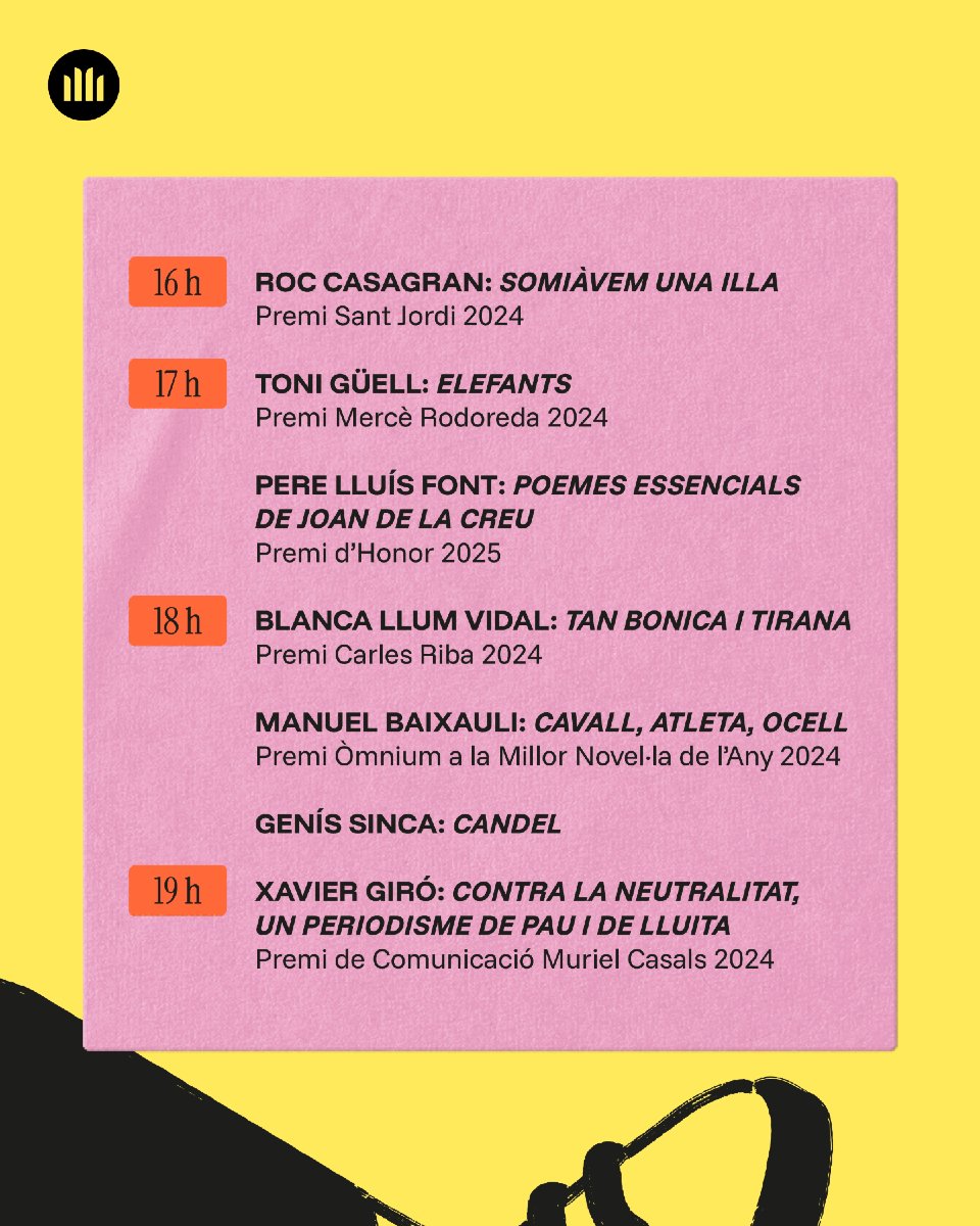 Aquest Sant Jordi, aconsegueix les signatures dels teus autors preferits! 📙🌹

📍 A Barcelona ens trobaràs a la Rambla de Catalunya amb l'av. Diagonal

🗺️ I, a la resta del país, a les desenes de les parades de les seus territorials d'Òmnium