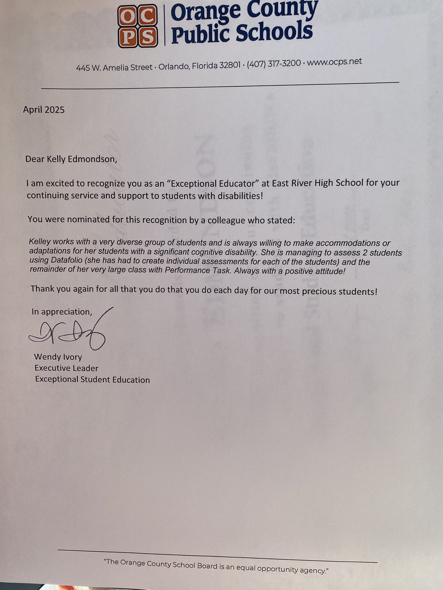 OCPS ESE Behavior & Instructional Support (@eseocps) on Twitter photo We are so excited to recognize Ms. Edmondson <a href="/EastRiverHS/">East River HS</a> as an Exceptional Educator for her work with students with disabilities! <a href="/Wendyjivory/">Wendy Ivory</a> <a href="/OCPSnews/">ocpsnews</a> We are so excited to recognize Ms. Edmondson <a href="/EastRiverHS/">East River HS</a> as an Exceptional Educator for her work with students with disabilities! <a href="/Wendyjivory/">Wendy Ivory</a> <a href="/OCPSnews/">ocpsnews</a>