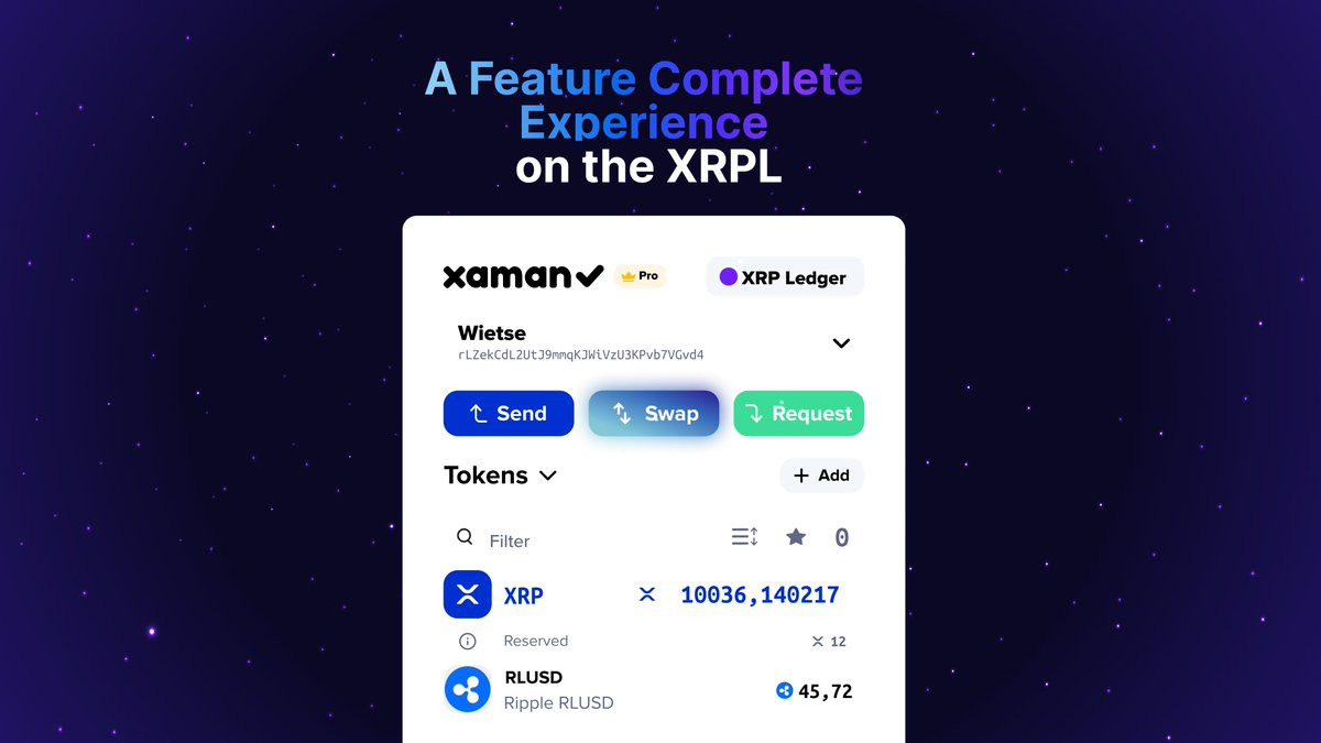 💡Did you know?  

Xaman gives you access to a feature-complete experience, from payments to NFTs, AMM, DEX, escrows &amp; more.

⚡No shortcuts. No missing features.  

Just the full power of the $XRP Ledger in one seamless self-custody solution.