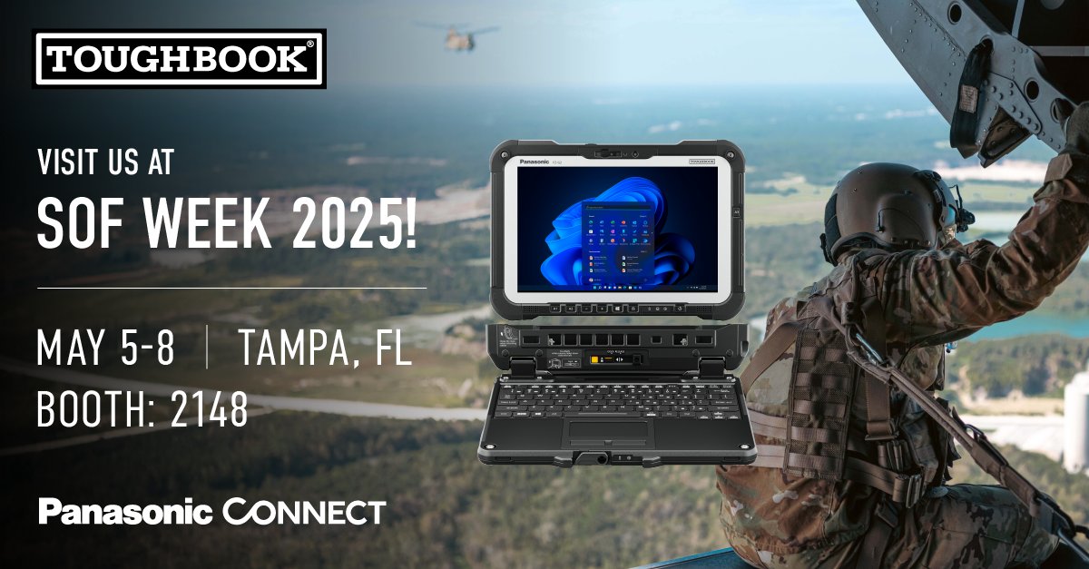 TOUGHBOOK's tweet image. We&apos;re heading to Tampa for #SOFWeek 2025! From rugged hardware to smart software, our solutions are built for the demands of multi-domain operations. Catch us at booth 2148 and meet the TOUGHBOOK team!👋 bit.ly/3XZyVky