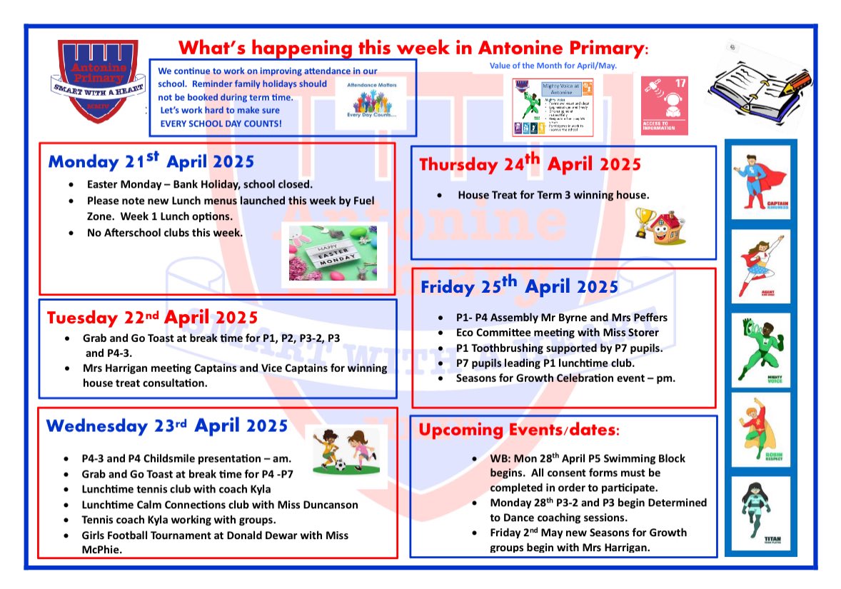 AntoninePrimary's tweet photo. Copy of our family friendly diary for the week ahead. #keepingyouposted https://t.co/P4a7kzOWsn