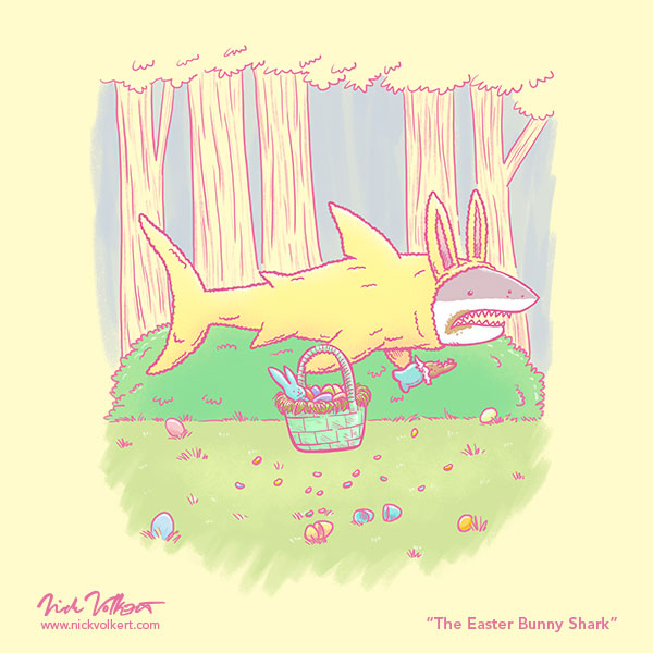 nickv47's tweet photo. Hope everyone had a lovely Easter weekend with friends and family! He is Risen! Here's a few Easter-themed works from the past: #easter #easter2025 #easterbunny #illustration #art #illustrator #shark #greatwhiteshark  #drawing #redbubble #teepublic #threadless #designbyhumans https://t.co/98bEAApyXY