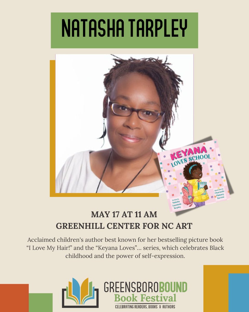 We’re excited to welcome I Love My Hair! author Natasha Tarpley to #GreensboroBound! She joined our Authors Engaging Students program this year—and now she's coming in person for a special reading and talk.

#greensboroboundbookfestival #visitgreensboro