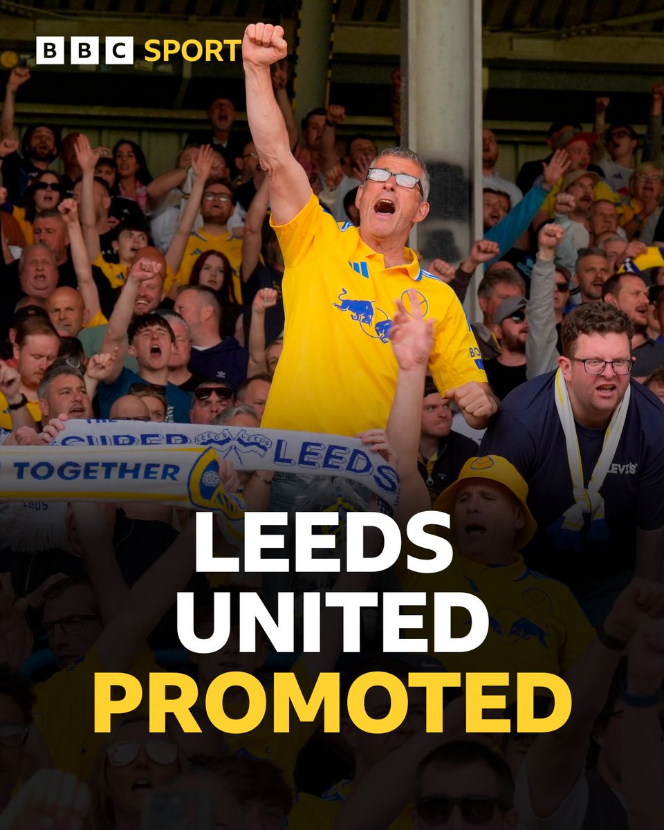 🆙 Leeds United are promoted!

It's confirmed, the Whites will be playing Premier League football next season!

#LUFC | #BBCFootball | #BBCEFL | #MOT