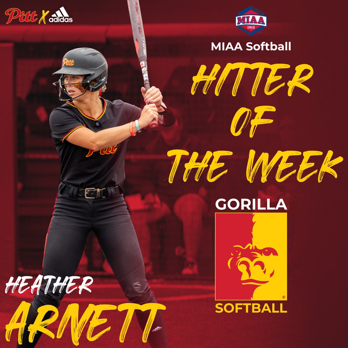 Pitt State Athletics ๐ฆ (@pittstgorillas) on Twitter photo ๐จHITTER OF THE WEEK๐จ
Heather Arnett is the MIAA Softball Hitter of the Week ๐ฆ๐ฅ
Arnett became Pitt State's career hits leader on Friday against Fort Hays State with 252 and counting.
<a href="/Gorilla_SFB/">Pitt State Softball ๐ฅ</a>|<a href="/pittstate/">Pittsburg State</a> ๐จHITTER OF THE WEEK๐จ
Heather Arnett is the MIAA Softball Hitter of the Week ๐ฆ๐ฅ
Arnett became Pitt State's career hits leader on Friday against Fort Hays State with 252 and counting.
<a href="/Gorilla_SFB/">Pitt State Softball ๐ฅ</a>|<a href="/pittstate/">Pittsburg State</a>