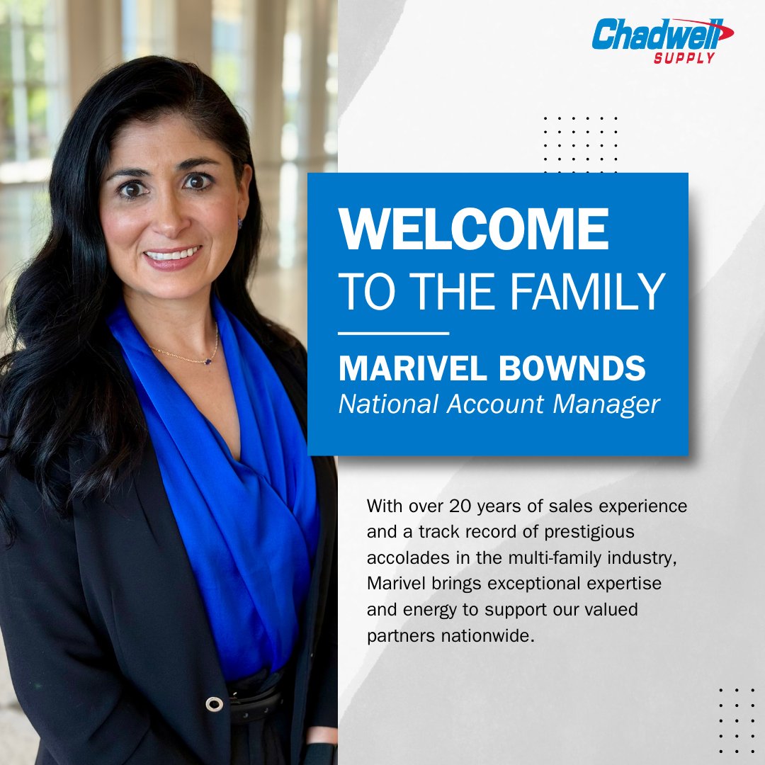 Help us welcome Marivel Bownds to the team! We’re proud to have such a well-respected leader in the multifamily industry join Chadwell Supply as our newest National Account Manager 💙 #ChadwellSupply
