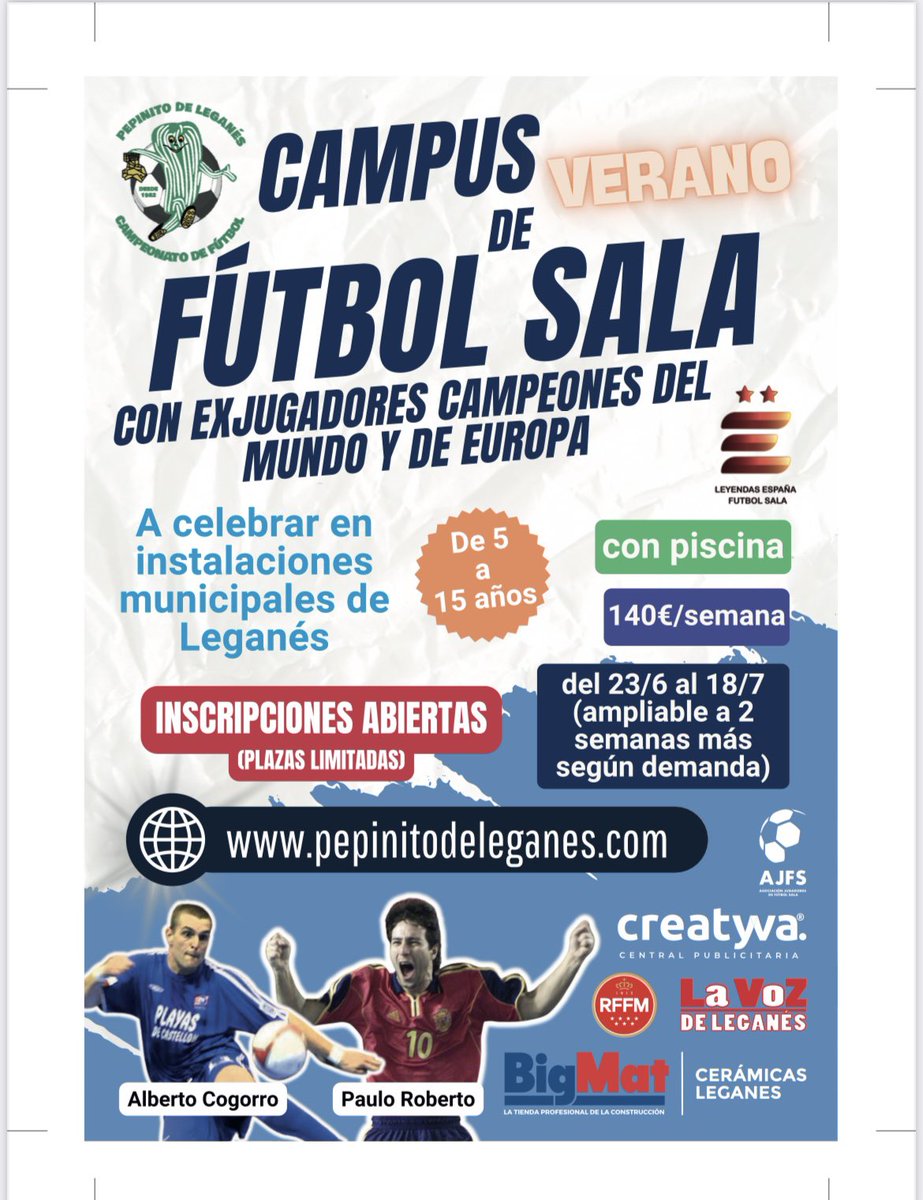 PepinitoLeganes's tweet photo. En @RadioMARCA ,nuestro Presidente @JEccodiez y el campeón del mundo de #futsal @albertocogorro nos cuentan, a través del programa de @DirectoMARCA , cómo será la presentación del próximo viernes 25 de abril del TORNEO FUTSAL PEPINITO (11 al 15 de junio)
https://t.co/5jFNKdHl2p https://t.co/rVQYBAOdWh