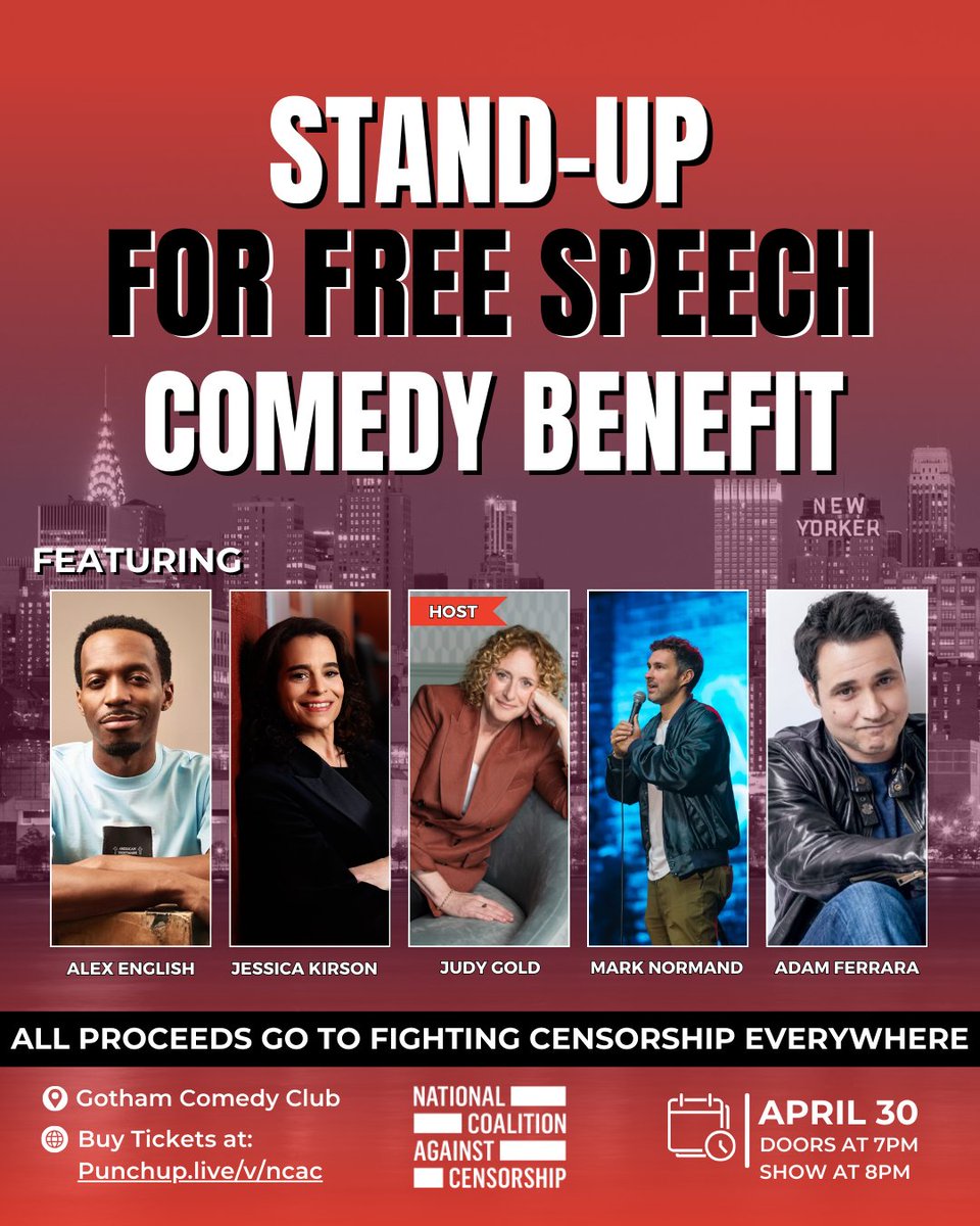 iamRobFeld's tweet image. So happy to have my film, โJesters and Fools,โ support this great lineup of comedians on April 30th at @GothamComedy! Come share a laugh for free speech and depolarization punchup.live/v/ncac. @ncacensorship