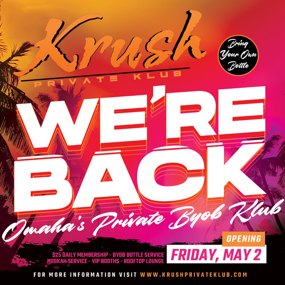 KrushOmaha's tweet photo. We thought it was the end of the road for Krush… but the vibe was too strong to quit. From the ashes of uncertainty rises a new era: Krush Private Klub!

For more information visit https://t.co/vBpRu3VqO1 https://t.co/eRsAkZwbVq