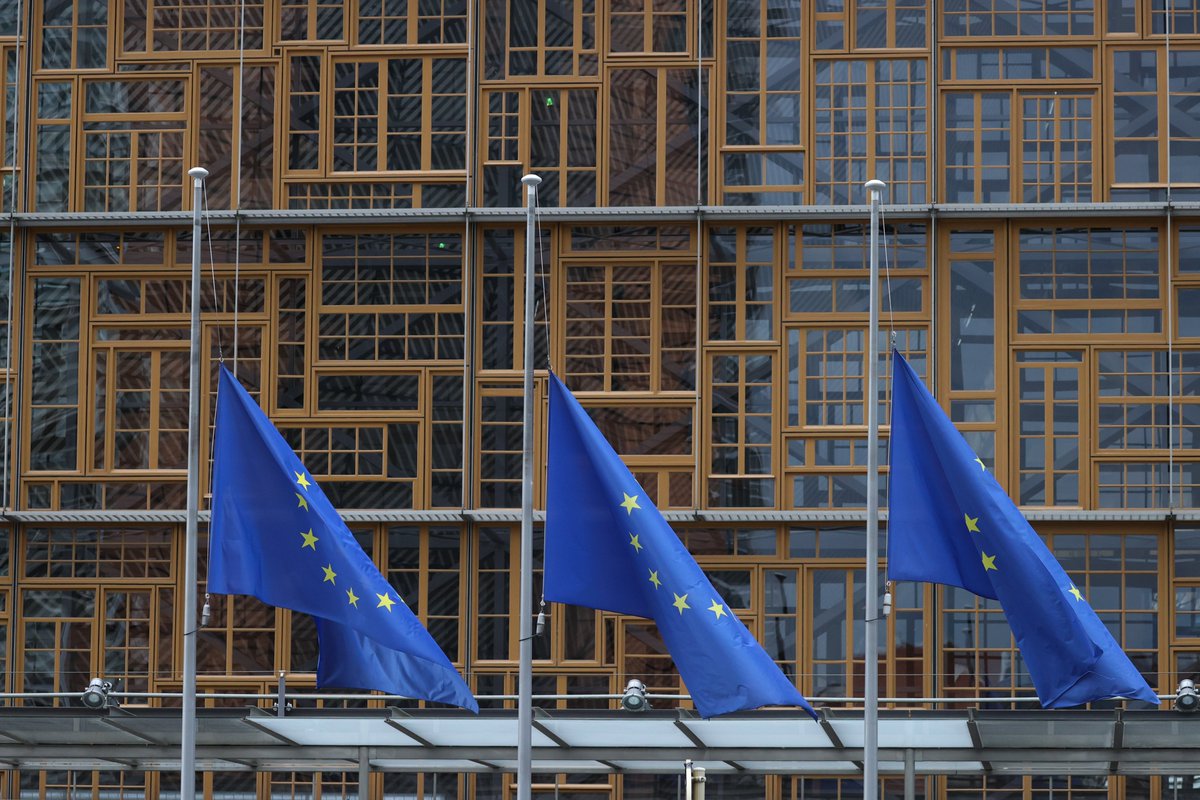 The European flags in front of our building are flying at half-mast in memory of Pope Francis.