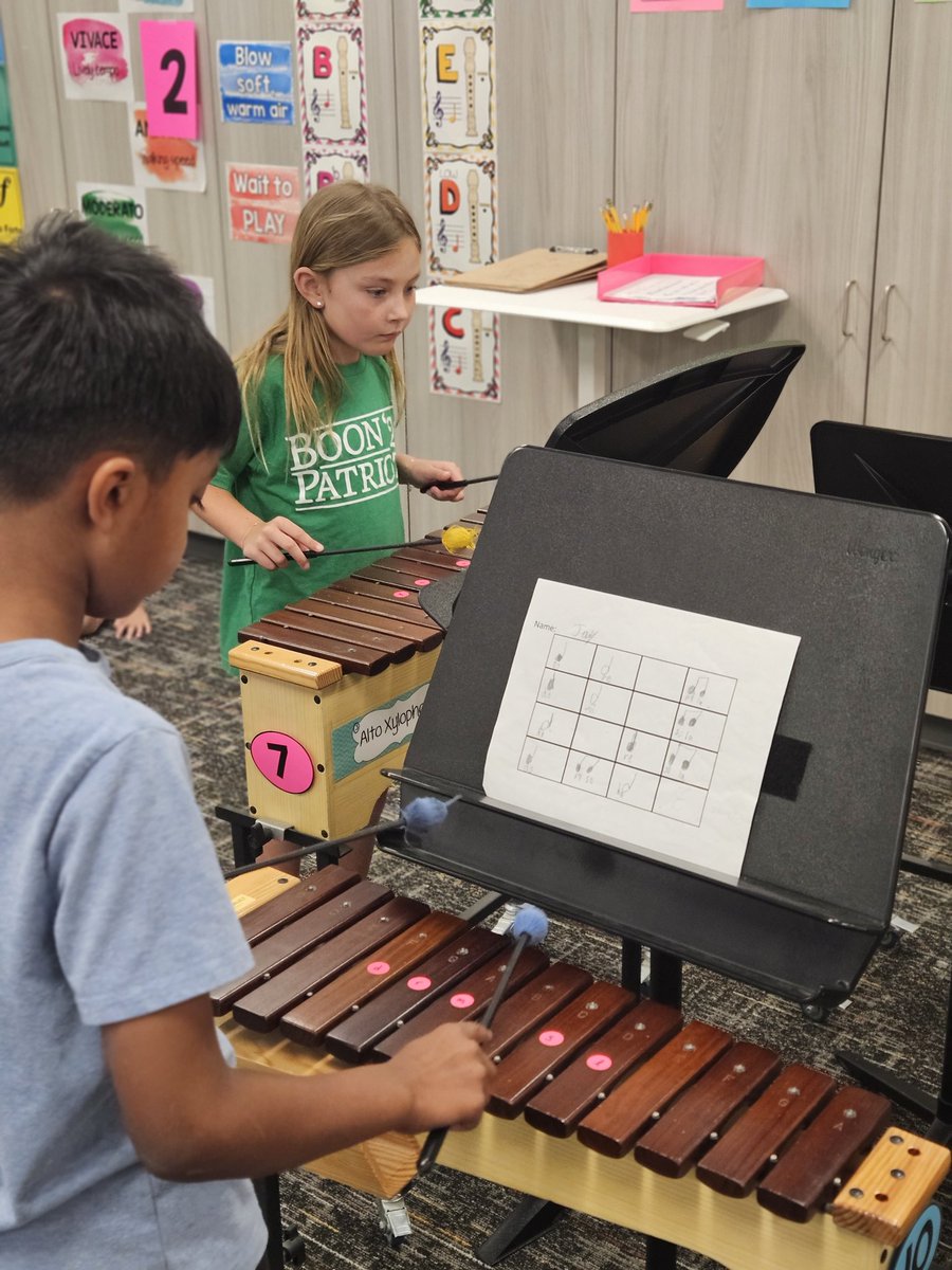 2nd Grade is writing their own songs using known rhythms and the pentatonic scale! Next week, they will transfer their melody to the staff before final performances!