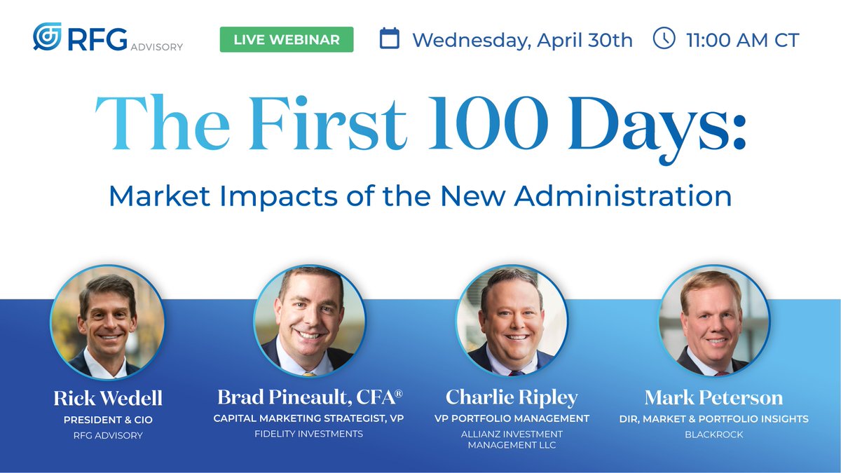 The first 100 days of a new administration can bring rapid shifts in market policy, sentiment, and volatility. Hear from thought leaders at <a href="/Fidelity/">Fidelity Investments</a>, <a href="/Allianz/">Allianz</a>, and <a href="/BlackRock/">BlackRock</a> — moderated by RFG’s own Rick Wedell.
🎟️ Register → bit.ly/4ik6kNZ
