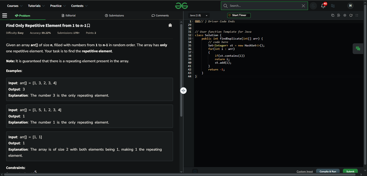 hardikagarwal01's tweet photo. Day 157 of GFG 160:Problem Solved : "Find Only Repetitive Element from 1 to n-1" Huge thanks to @geeksforgeeks for the fantastic challenge!  #gfg160 and #geekstreak2024 #GeeksForGeeks
@geeksforgeeks https://t.co/dCKqYdbELv