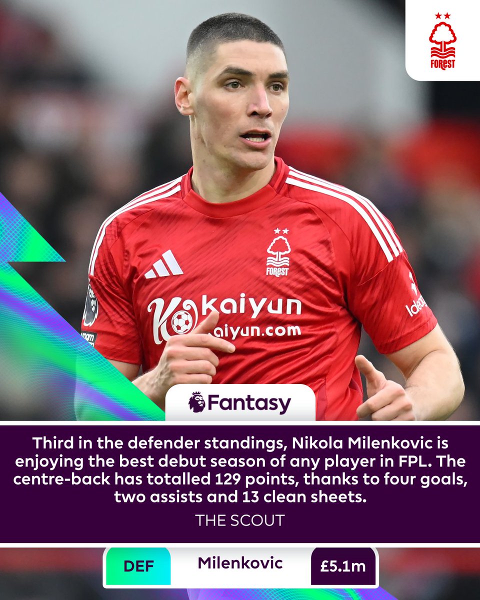 OfficialFPL's tweet photo. Nikola Milenkovic is enjoying a fine first season in the Premier League 👏

#FPL #TOTNFO https://t.co/TWJh7MYY3j