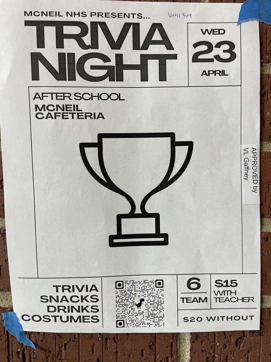 Hey MAVS, Don’t miss YOUR McNeil NHS Trivia Night! This Wednesday, April 23 in the McNeil Cafeteria. 

It is always a MAVtastic Time!

AND DON’T forget about the COSTUME CONTEST… Go MAVS!

Register here… docs.google.com/forms/u/1/d/e/…
