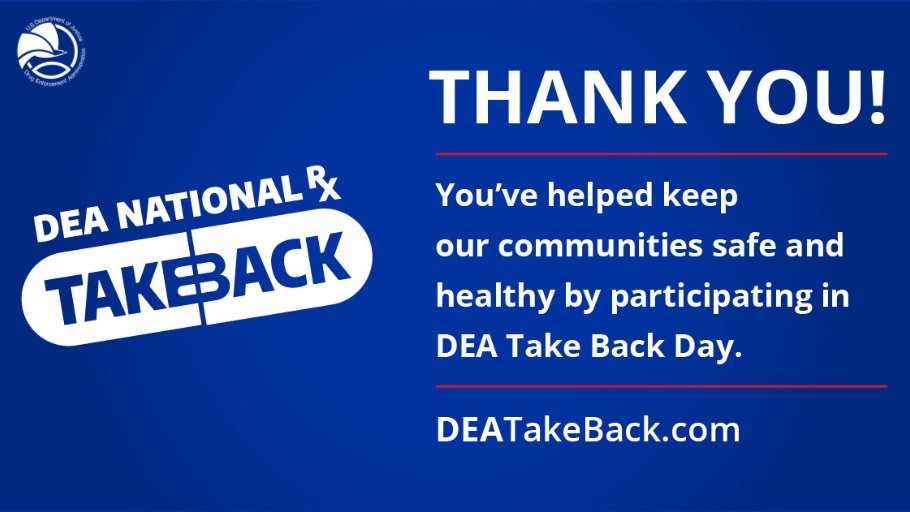 Thank you for making our 28th #TakeBackDay a success in New Mexico! Each pound of prescription meds collected helps reduce the risk of drug misuse in our community. If you missed this April’s event, you can still take advantage of year-round locations at DEA.gov/EveryDay.