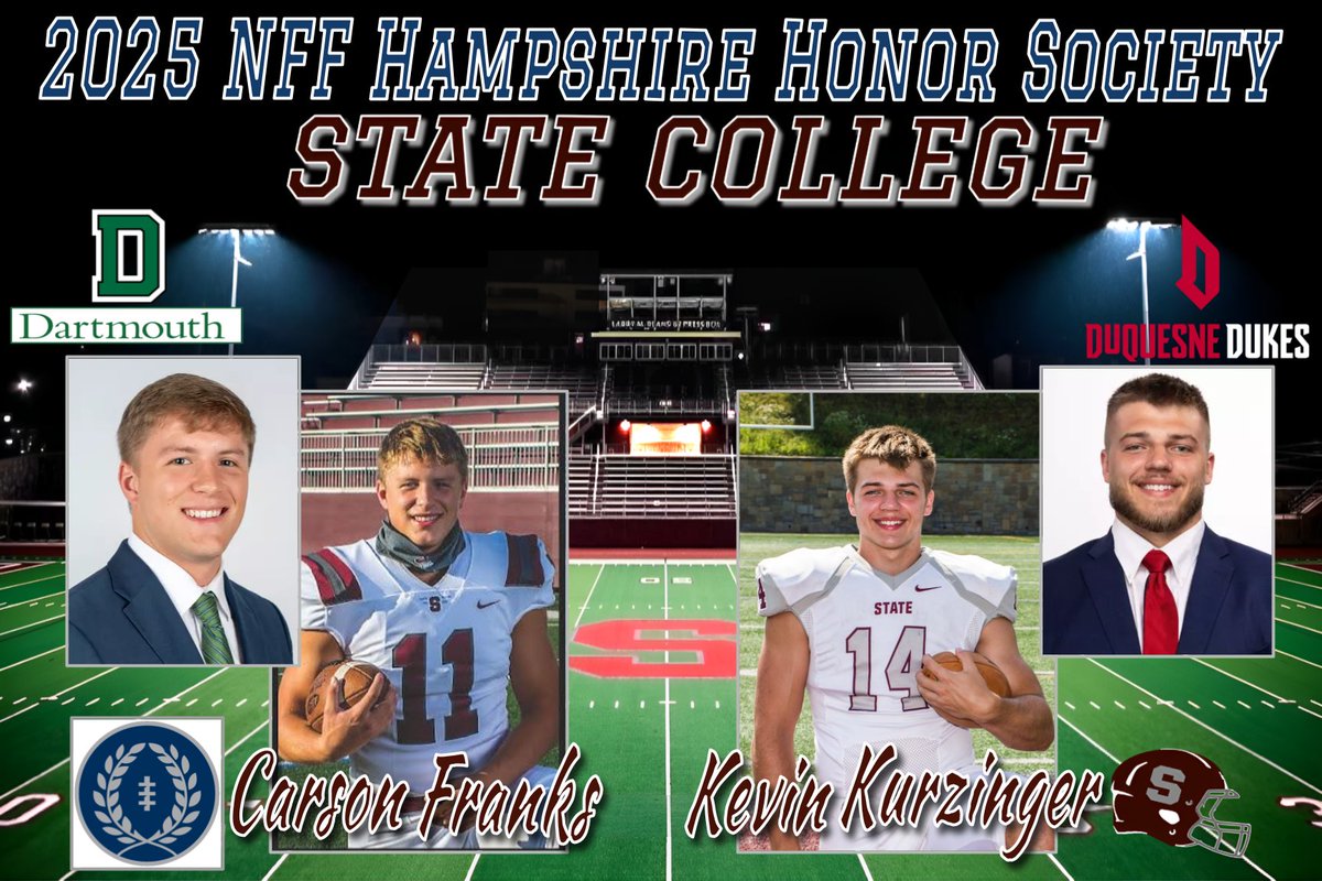 Coach Matt Lintal (@scoachlintal) on Twitter photo Congrats to <a href="/statehighfball/">State College Football</a> alums, <a href="/CarsonFranks11/">Carson Franks</a> and <a href="/kurzinger_kevin/">Kevin Kurzinger</a> for earning a spot on the <a href="/NFFNetwork/">National Football Foundation</a> Hampshire Honor Society. Very proud of you both! #GoState Congrats to <a href="/statehighfball/">State College Football</a> alums, <a href="/CarsonFranks11/">Carson Franks</a> and <a href="/kurzinger_kevin/">Kevin Kurzinger</a> for earning a spot on the <a href="/NFFNetwork/">National Football Foundation</a> Hampshire Honor Society. Very proud of you both! #GoState