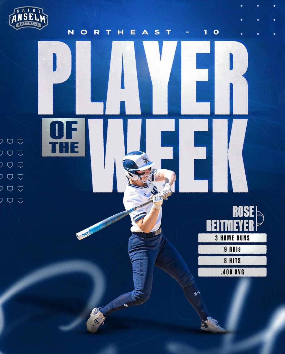 𝐍𝐄𝟏𝟎 𝐏𝐥𝐚𝐲𝐞𝐫 𝐨𝐟 𝐭𝐡𝐞 𝐖𝐞𝐞𝐤 🌹🥎

Congratulations to junior Rose Reitmeyer on collecting NE10 Player of the Week honors after having three home run and nine RBIs last week!

📰: saintanselmhawks.com/news/2025/4/21…

#HawksSoarHigher