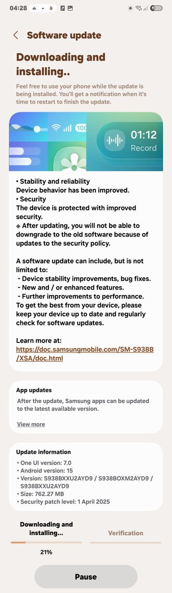HANDSOME_MMIKEY's tweet image. Finally got the April patch update on my Samsung Galaxy S25 Ultra! New(er) battery icon + media player live notification on status bar (4th image). 😇

#Samsung #OneUI7 #OneUI7Update #OneUI