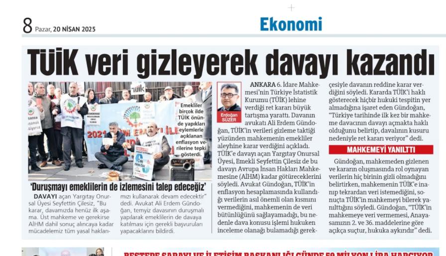 Mahkeme TÜİK davasında davanın kabulüne karar verebilir miydi ? Tabiki verebilirdi, sayın Seyfettin ÇİLESİZ'İN asılsız veri davasında, TÜİK verilerinin gerçek enflasyon verilerinin çok altında olduğunu bir çok delille ispat ettiğimiz halde, TÜİK ise enflasyon verilerinin doğru