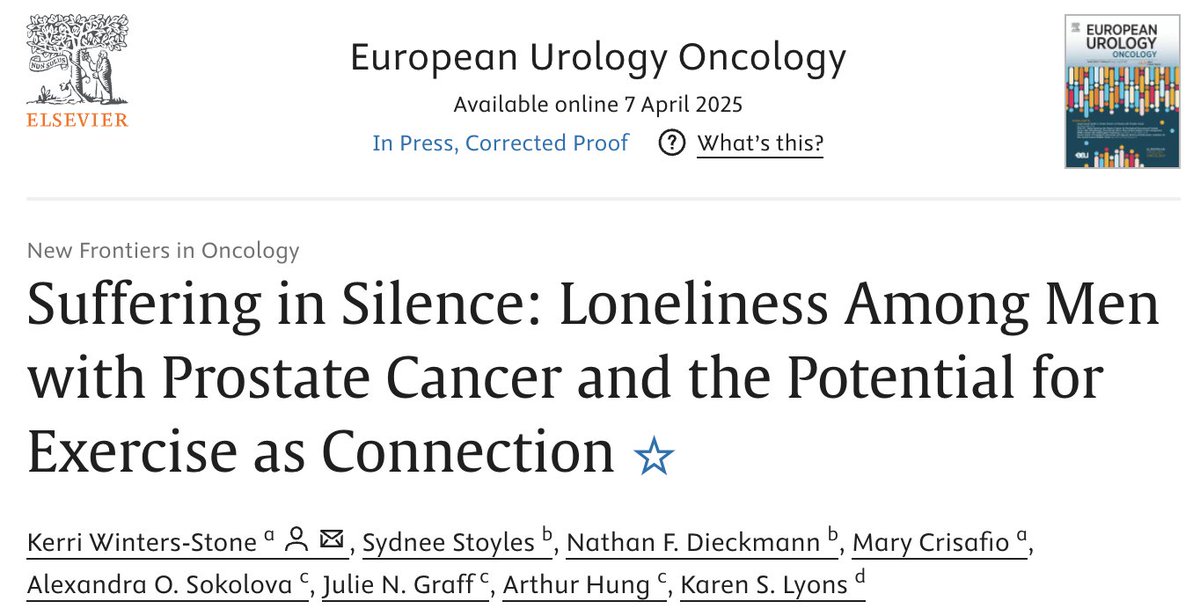 Eager to share our new publication to raise awareness about cancer loneliness and how group exercise can provide a unique source of social support in men with prostate cancer. Exercise is Medicine! You can read our paper here: authors.elsevier.com/a/1kuam9Cfw03R…