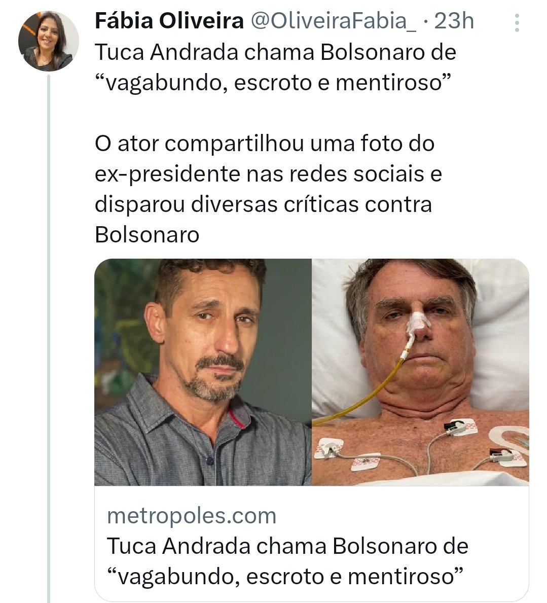 Tuca Andrada (@tucaandrada3) on Twitter photo Anote o que digo <a href="/OliveiraFabia_/">Fábia Oliveira</a> :
Todo o ódio que vc está instigando contra mim já está se virando contra vc. Anote o que digo <a href="/OliveiraFabia_/">Fábia Oliveira</a> :
Todo o ódio que vc está instigando contra mim já está se virando contra vc.
