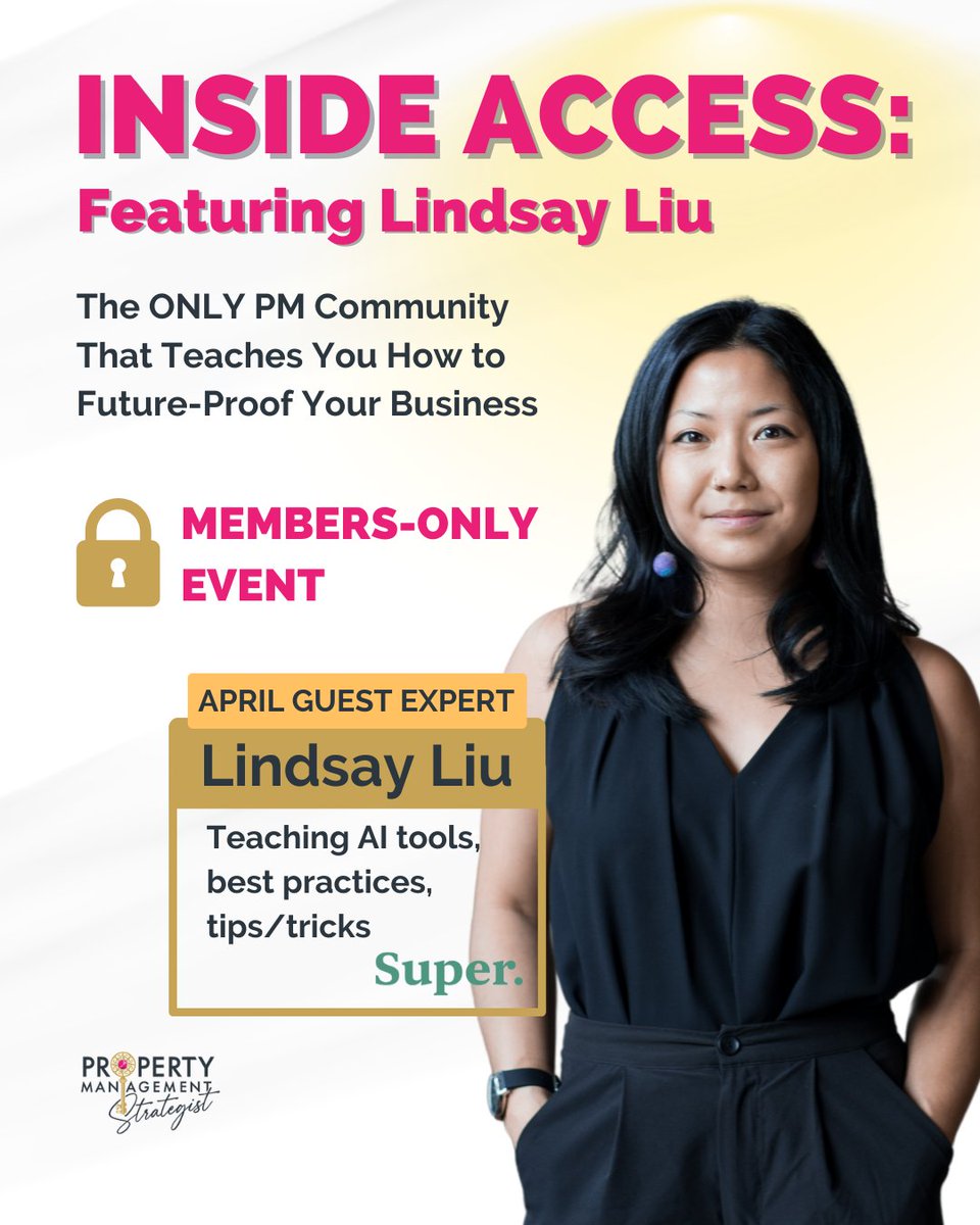 This week, our CEO <a href="/lindsayliu/">Lindsay Liu</a> is joining Stacey Salyer's high-level PM community to teach on AI Solutions. If you're a property management company owner, this is a space worth checking out! Join the community: staceysalyer.com/Future-Proofin…