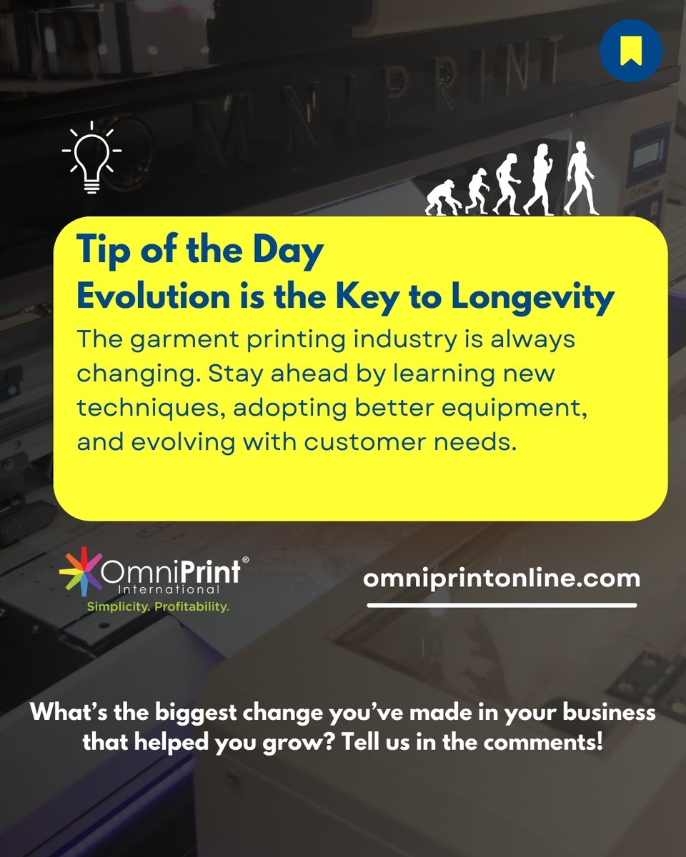 omniprint's tweet image. Want to stay in business? EVOLVE.
The print industry moves FAST. New tech, better materials, smarter workflows—adapting keeps you ahead of the competition.
💡 What’s the biggest change you’ve made that helped your business grow? Drop it below! 👇
#PrintingTips #DTFPrinting