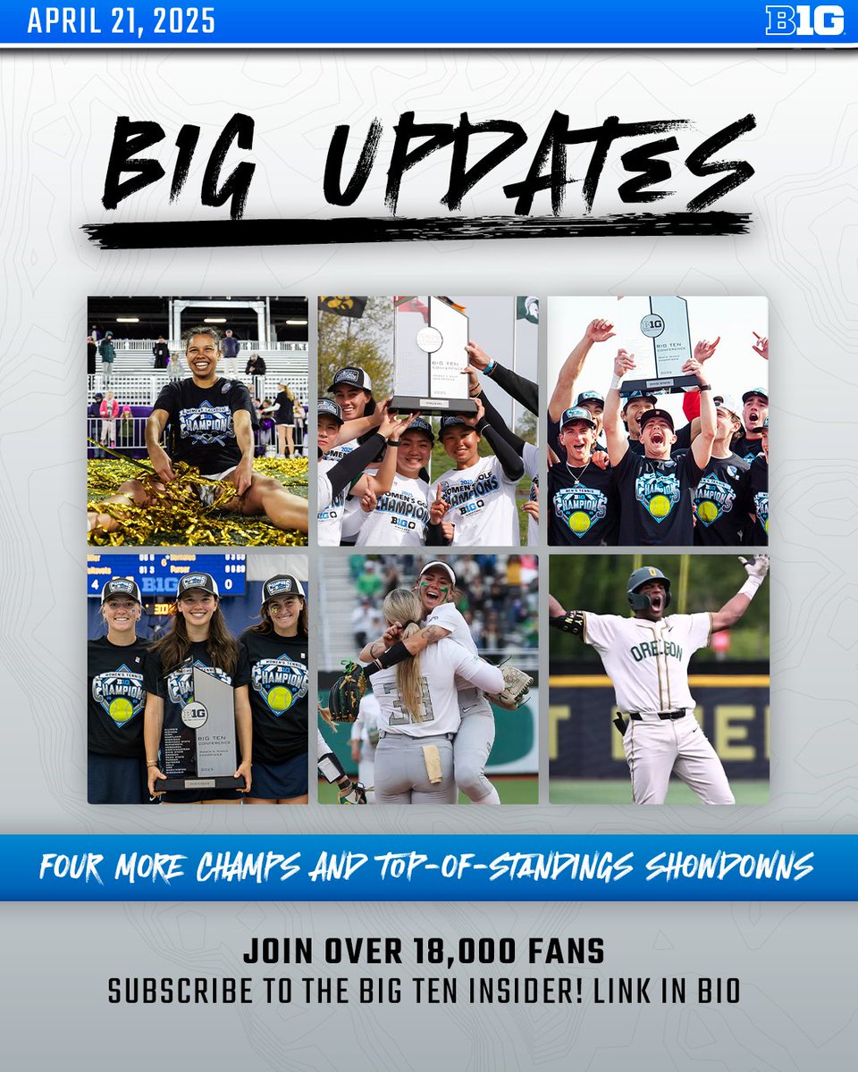 🏆 An NCAA title, 5 Big Ten Champions, top-of-standings showdowns, and more featured in today's newsletter...

Don't miss Friday's news! Subscribe now 📥 bigten.org/subscribe