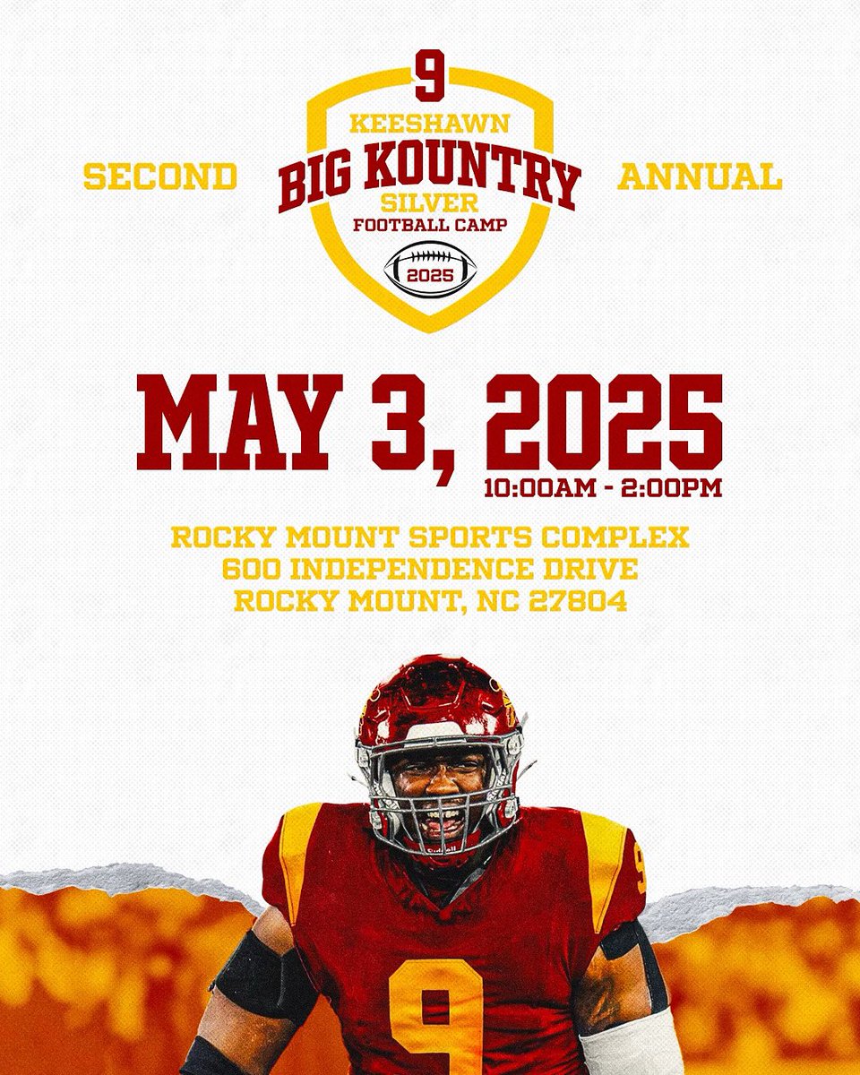 keeshawn__'s tweet image. Thrilled to announce my 2nd Annual Free Football Camp!
Join us on May 3rd, 2025 at the Rocky Mount Sports Complex
600 Independence Drive, Rocky Mount, NC 27804
Time: 10:00 AM – 2:00 PM
Come out for a day of fun, football, and giving back to the community. Open to all kids !