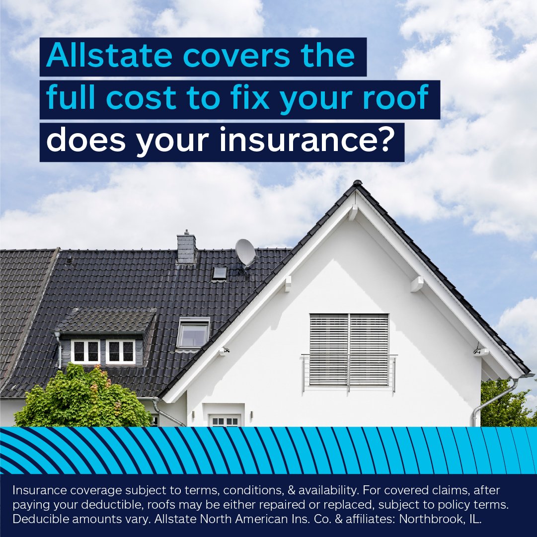 DoubleCover2's tweet image. Switch to Allstate and your roof repair costs are 100% covered in the event of a covered hail or wind claim. All you pay is the deductible. Call my agency for a quote today.