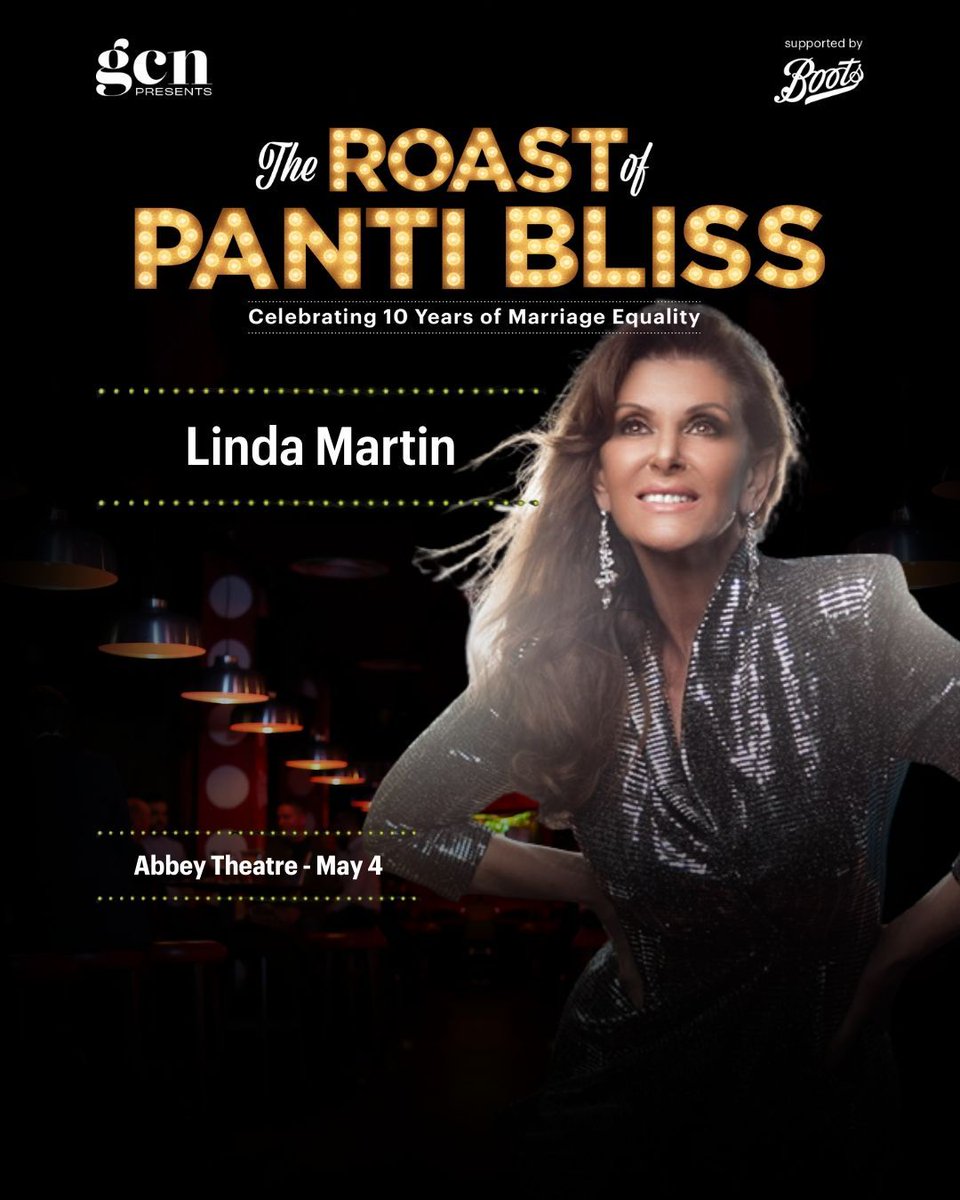 Next up in our fabulous lineup of roasters: it's <a href="/RealLindaMartin/">Linda Martin</a>! Linda will have our guests crying "WHY ME?" with her roasts on May 4 in <a href="/AbbeyTheatre/">Abbey Theatre</a>. This event is proudly supported by Boots.