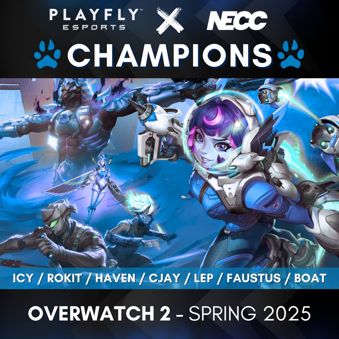 We're your <a href="/neccgames/">NECC</a> AND <a href="/playflygg/">Playfly College Esports</a> Spring 2025 Champions. 🥳

Congratulations
🏆 <a href="/iCy_OW/">iCy</a> 
🏆 <a href="/Rokit_OW/">Rokit</a> 
🏆 <a href="/Haventhedude/">ً</a> 
🏆 <a href="/cjayow/">cjay</a> 
🏆 <a href="/Lep_ow/">Lep</a> 
🏆 <a href="/Faustus/">Faustus</a> 
🏆 <a href="/Boat_OW/">Boat</a>